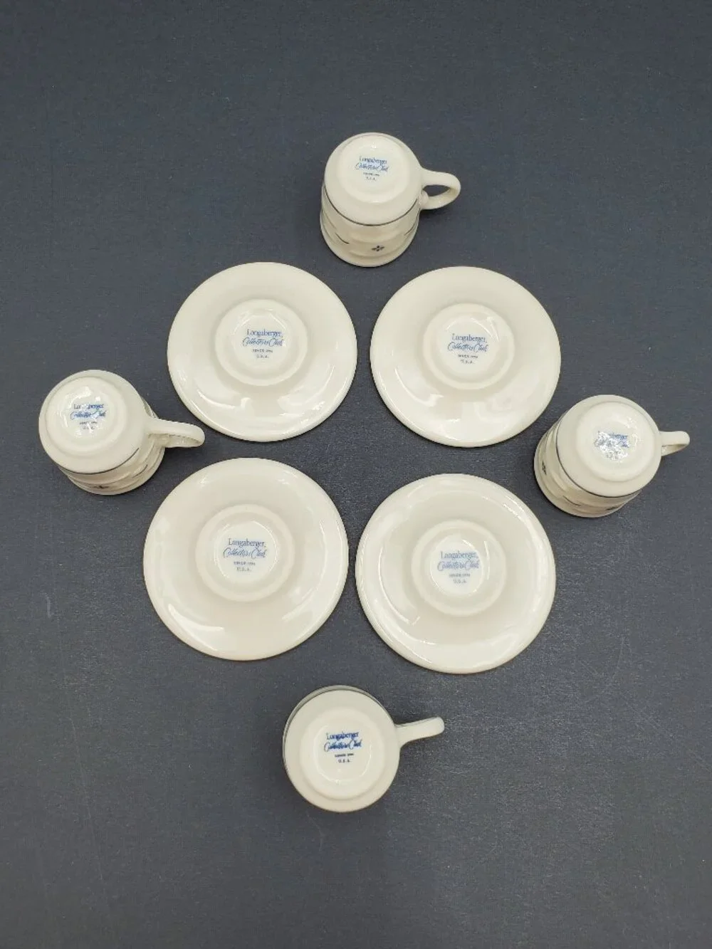 Longaberger Collectors Club Miniature Cups & Saucers Classic Blue Mini Tea Set